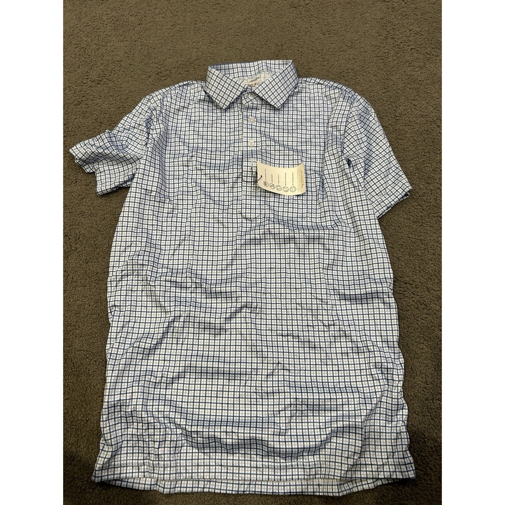 NEW Collars and‎ Co. Dress Polo Shirt Medium Blue Plaid Casual Office Work NWT